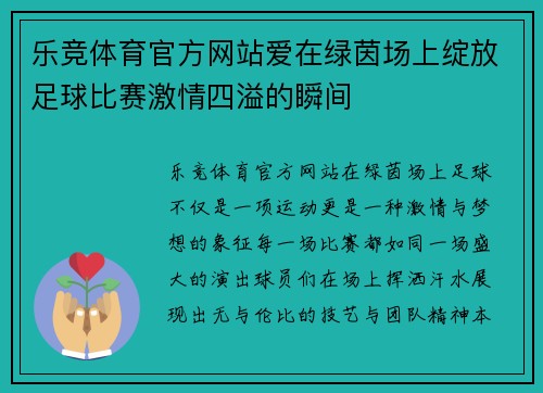 乐竞体育官方网站爱在绿茵场上绽放足球比赛激情四溢的瞬间