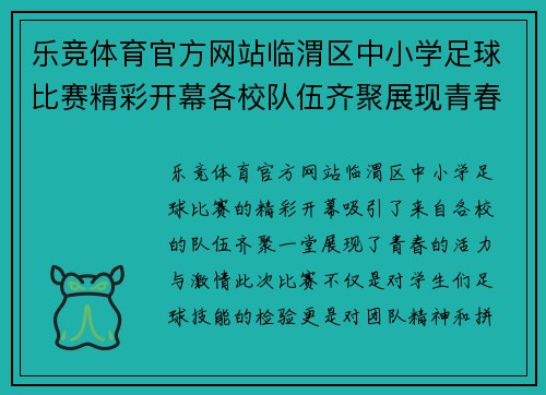 乐竞体育官方网站临渭区中小学足球比赛精彩开幕各校队伍齐聚展现青春风采